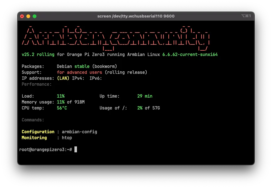 Armbian Welcome Screen