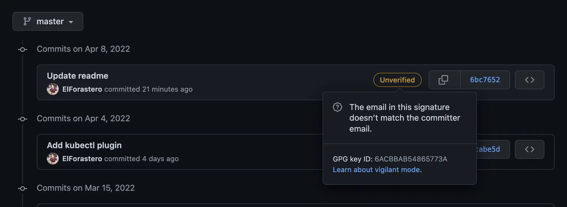 GitHub signed commit with unverified email