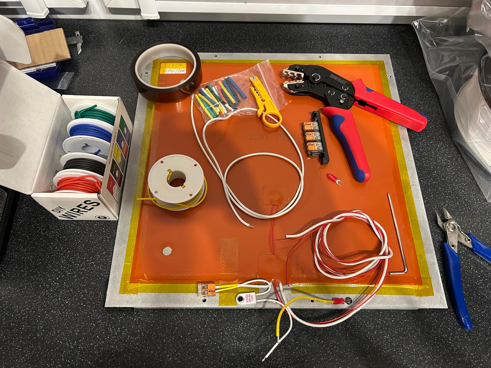 Voron Trident 350 aluminum bed with glued heating pad