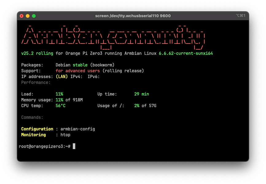 Armbian Welcome Screen